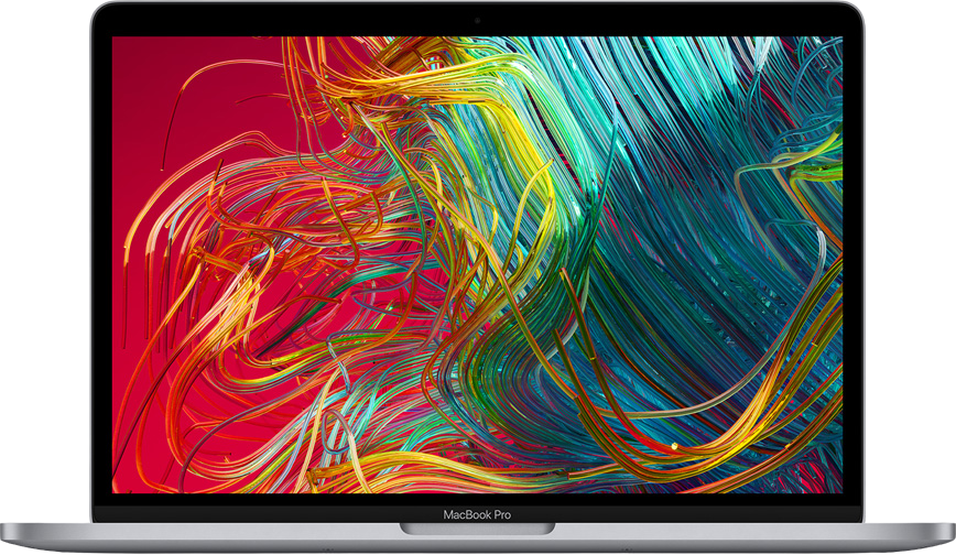 Open laptop with a colourful abstract display