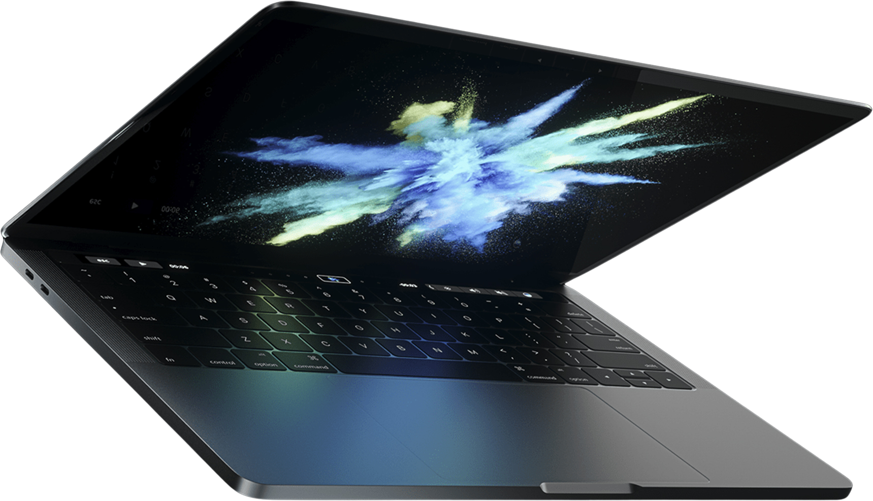 Laptop front view with a colourful flowing-lines display